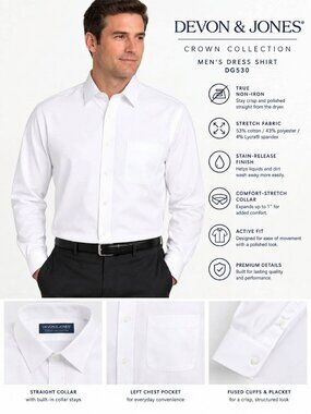 DEVON & JONES DG530 CROWN COLLECTION MEN’S DRESS SHIRT — BRAND NEW — XL & 4XL